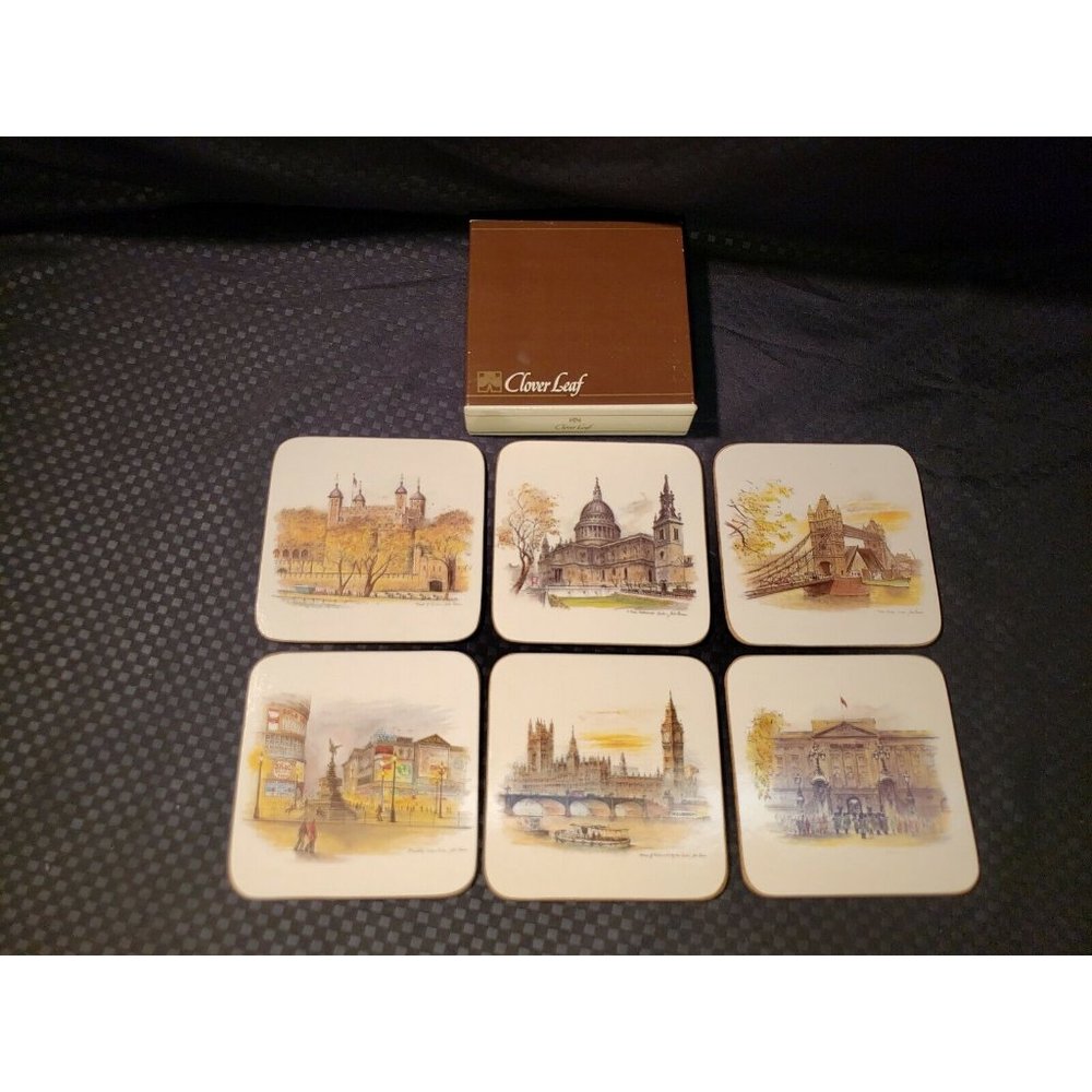 Cloverleaf Coasters Set of Six Box Style New London Today Scenic Vintage New